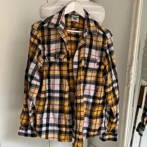Old Navy Yellow, Black & White Plaid Flannel Shirt